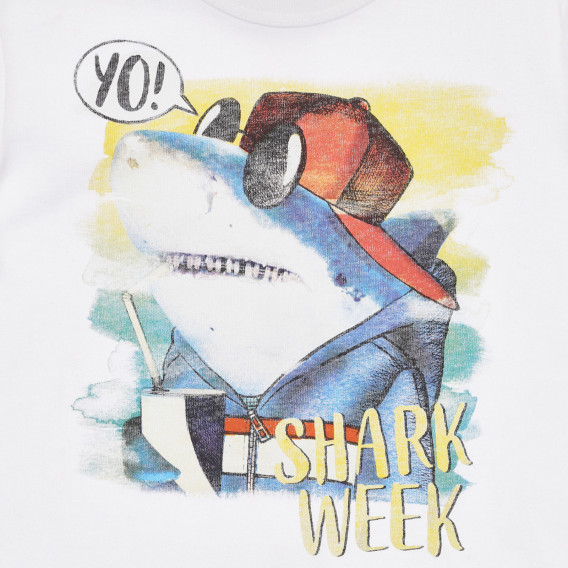 Tricou din bumbac cu imprimeu Shark week pentru bebeluș, alb Benetton 260614 2