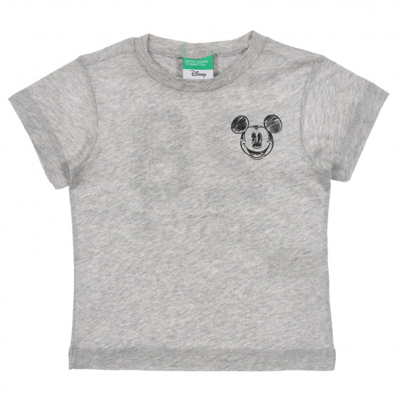 Tricou din bumbac cu imprimeu Mickey Mouse pentru bebeluș, gri Benetton 260649 
