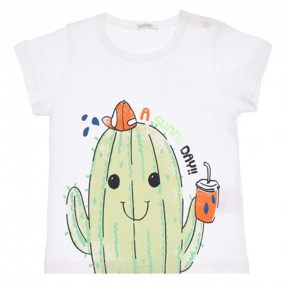 Tricou din bumbac cu imprimeu cactus pentru bebeluș, alb Benetton 260657 