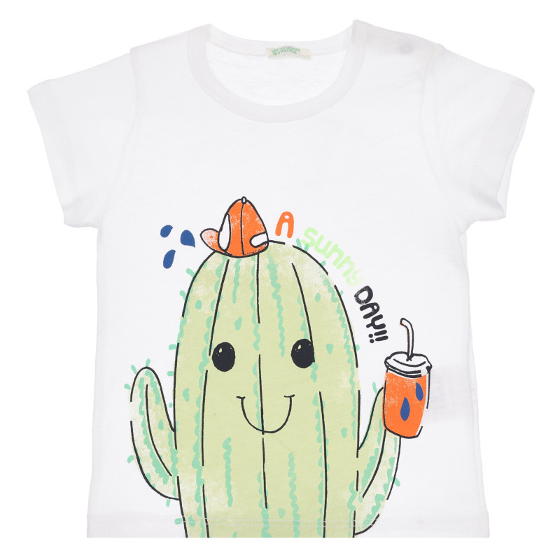 Tricou din bumbac cu imprimeu cactus pentru bebeluș, alb  260657