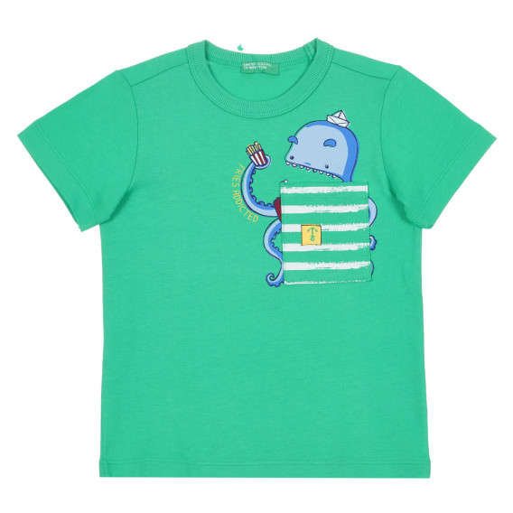 Tricou din bumbac cu imprimeu caracatiță pentru bebeluș, verde Benetton 260704 