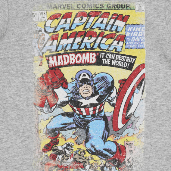Tricou din bumbac cu imprimeu Captain America, gri Benetton 260869 3