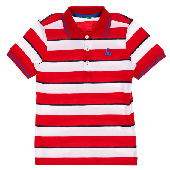 Bluză din bumbac în dungi roșii și albe cu accente albastre Benetton 260941 