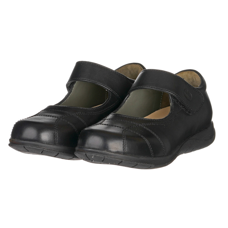 Pantofi balerini din piele cu cusături decorative, negru  261058