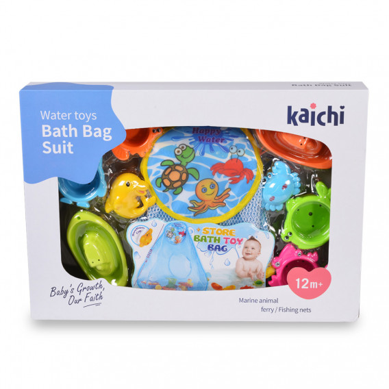 Set de jucării de baie, matrite și animale, cu plasă Kaichi 261715 