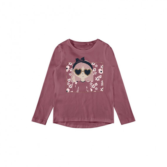 Bluză din bumbac organic cu imprimeu de fete cu ochelari, roz Name it 262169 
