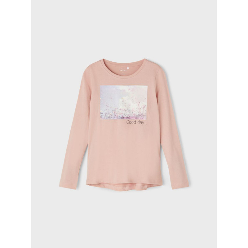 Bluză din bumbac organic cu imprimeu floral și cer, roz  262240