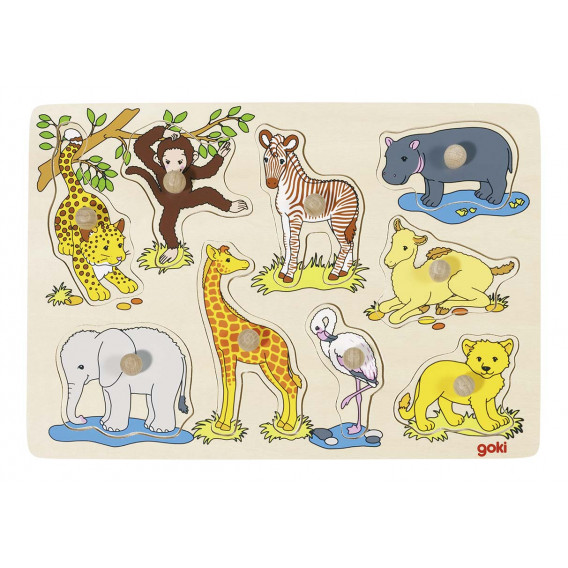 Puzzle cu mânere - animale africane pentru copii Goki 262798 