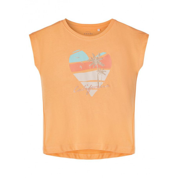 Tricou din bumbac organic cu imprimeu inimă și palmă, portocaliu Name it 263068 