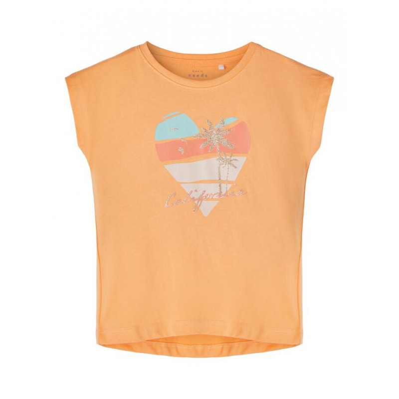 Tricou din bumbac organic cu imprimeu inimă și palmă, portocaliu  263068