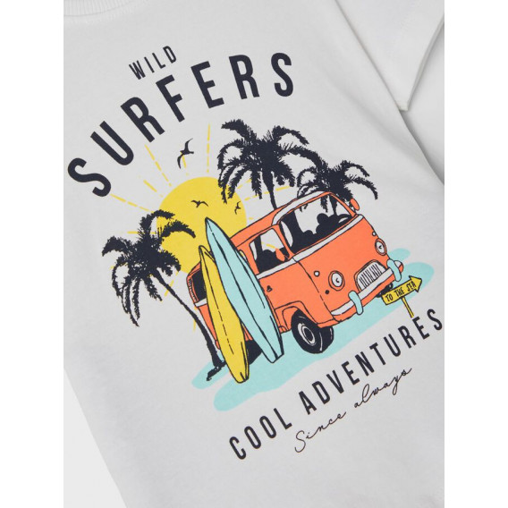 Tricou din bumbac organic cu imprimeu surf camp, alb Name it 263106 3