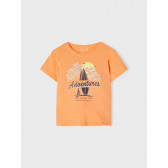 Tricou din bumbac organic cu imprimeu de surf și palmieri, portocaliu Name it 263107 