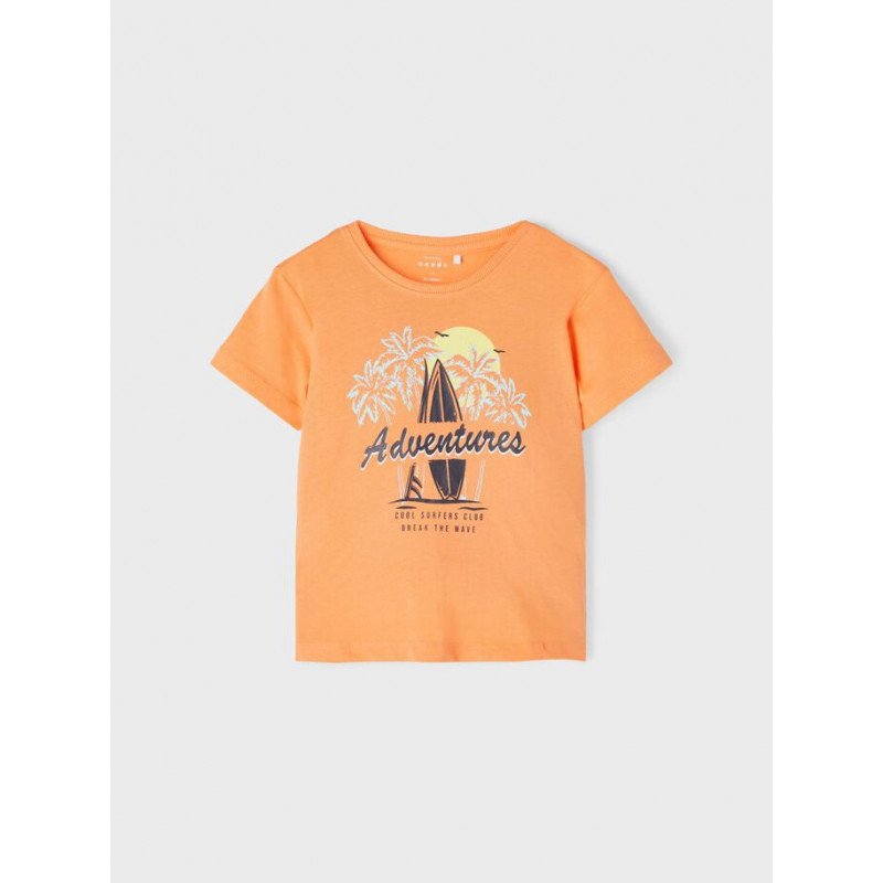 Tricou din bumbac organic cu imprimeu de surf și palmieri, portocaliu  263107