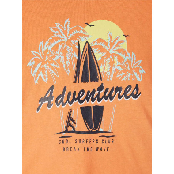 Tricou din bumbac organic cu imprimeu de surf și palmieri, portocaliu Name it 263109 3