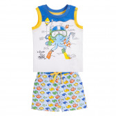 Set de tricou din bumbac și pantaloni scurți cu imprimeu, pentru bebeluși, alb și albastru Chicco 263497 