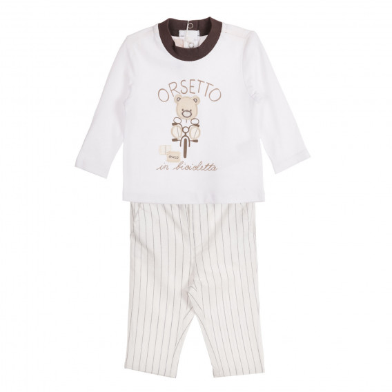 Set - bluză din bumbac și pantaloni pentru bebeluși, de culoare albă Chicco 263515 