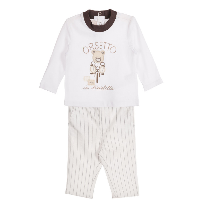 Set - bluză din bumbac și pantaloni pentru bebeluși, de culoare albă  263515