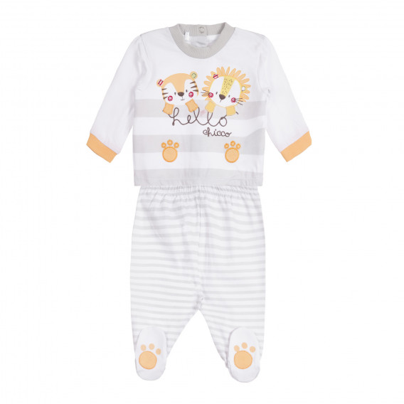 Bluză din bumbac și botine pentru bebeluși în alb și gri Chicco 263601 