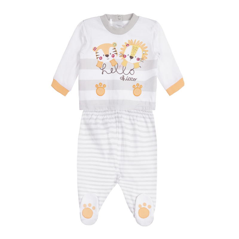Bluză din bumbac și botine pentru bebeluși în alb și gri  263601
