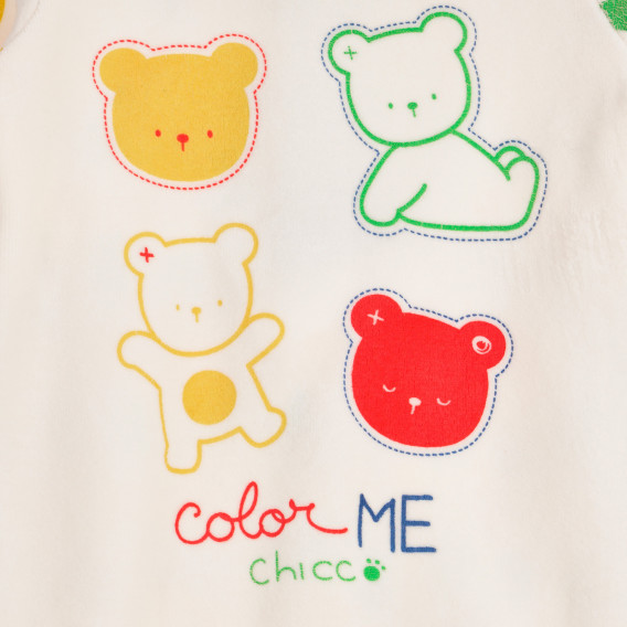 Salopetă de pluș cu picături colorate și aplicație urși, albă Chicco 263766 2