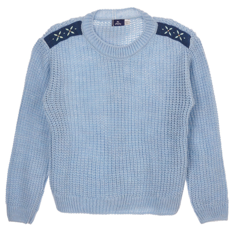 Pulover tricotat cu aplicație florală, albastru  264207