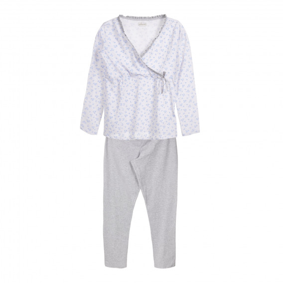 Pijamale de bumbac pentru femeile însărcinate și care alăptează în alb și gri Chicco 264227 