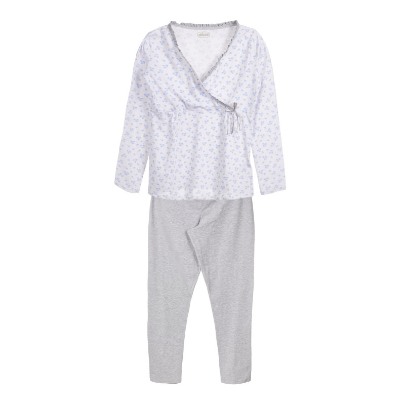 Pijamale de bumbac pentru femeile însărcinate și care alăptează în alb și gri  264227