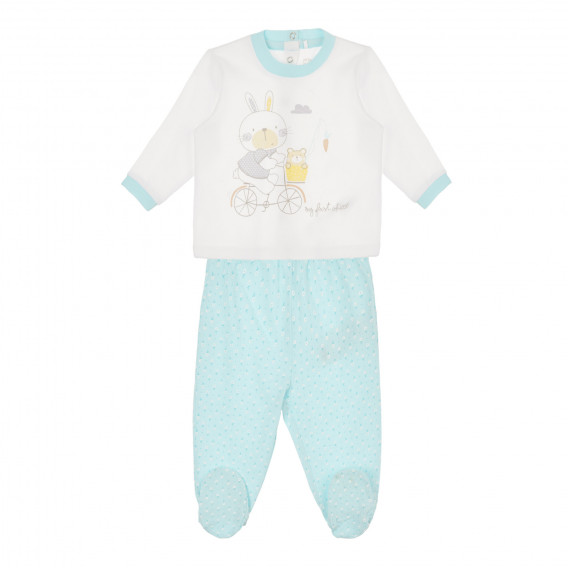 Pijama din bumbac cu imprimeu pentru bebeluși, în alb și albastru Chicco 264302 