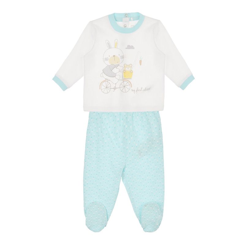 Pijama din bumbac cu imprimeu pentru bebeluși, în alb și albastru  264302