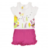 Set de tricou din bumbac și pantaloni scurți pentru bebeluși, în alb și roz Chicco 264423 