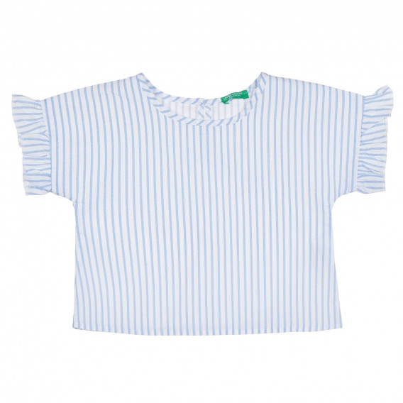 Bluză din bumbac cu mâneci scurte în dungi albe și albastre Benetton 265260 