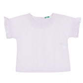 Bluză din bumbac cu mâneci scurte în dungi albe și roz Benetton 265268 