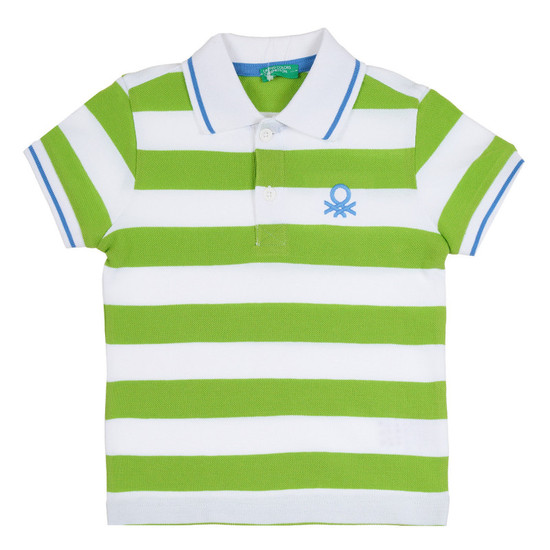 Tricou de bumbac în dungi verzi și albe cu accent albastru  265334