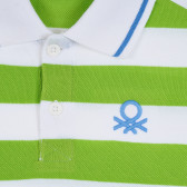 Tricou de bumbac în dungi verzi și albe cu accent albastru Benetton 265335 2