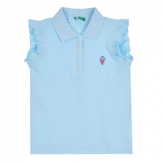 Bluză din bumbac cu guler și bucle, albastru deschis Benetton 265366 