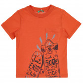 Tricou din bumbac cu imprimeu skateboard pentru copii, portocaliu Benetton 265402 