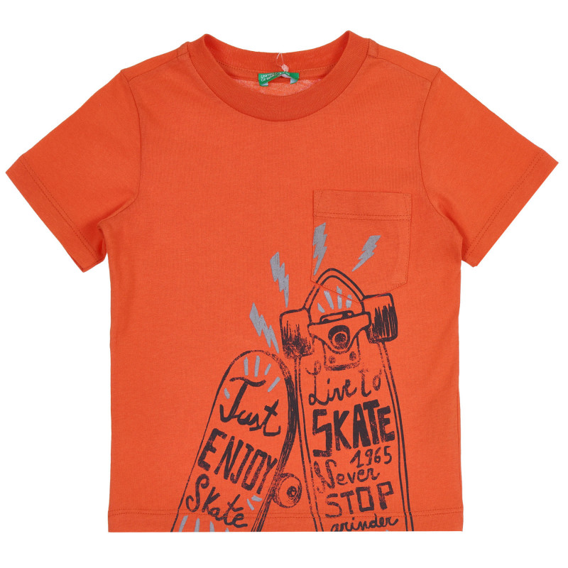 Tricou din bumbac cu imprimeu skateboard pentru copii, portocaliu  265402