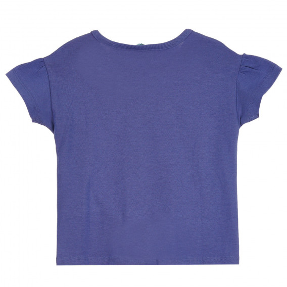 Tricou din bumbac cu panglică și imprimeu pentru fete, bleumarin Benetton 265409 4