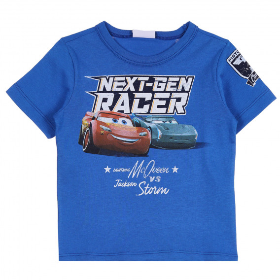 Tricou din bumbac cu imprimeu Baby Car, albastru Benetton 265417 