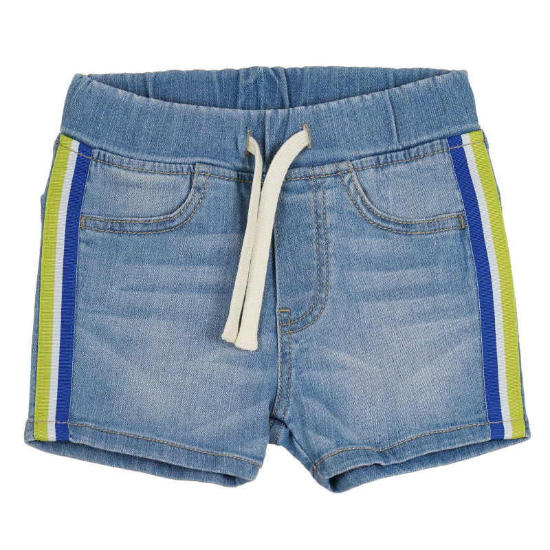 Pantaloni scurți din denim cu margine colorată, albastru  265504