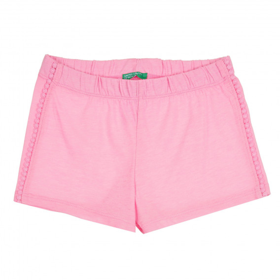 Pantaloni scurți din bumbac cu margine decorativă, roz deschis Benetton 265535 