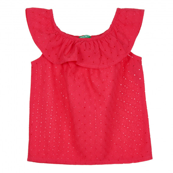 Bluză de bumbac pentru fete, roșu Benetton 265550 
