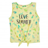 Bluză din bumbac cu imprimeu de vară și inscripție Love summer, galben Benetton 265565 