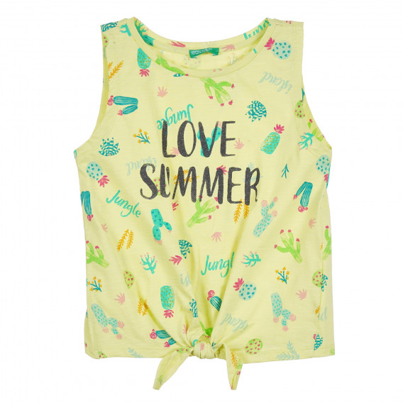 Bluză din bumbac cu imprimeu de vară și inscripție Love summer, galben Benetton 265565 