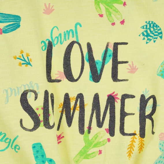 Bluză din bumbac cu imprimeu de vară și inscripție Love summer, galben Benetton 265566 2