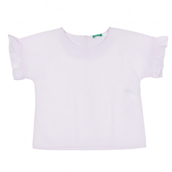 Bluză din bumbac cu mâneci scurte în dungi albe și roz Benetton 265684 5