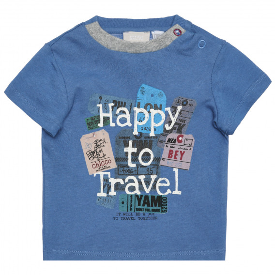 Tricou din bumbac HAPPY TO TRAVEL pentru bebeluș, albastru Chicco 266383 