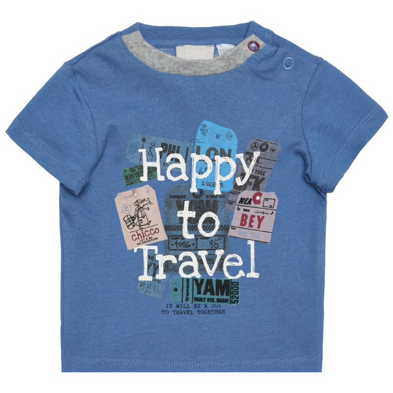 Tricou din bumbac HAPPY TO TRAVEL pentru bebeluș, albastru  266383