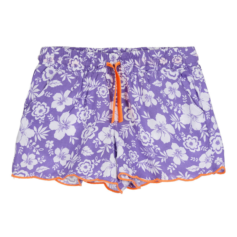 Pantaloni scurți cu imprimeu floral și accente portocalii, violet  266606