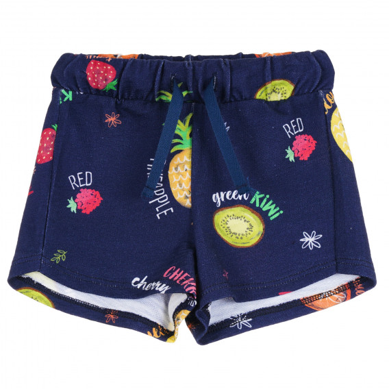 Pantaloni scurți din bumbac pentru fete, bleumarin, cu imprimeu de vară Benetton 266769 